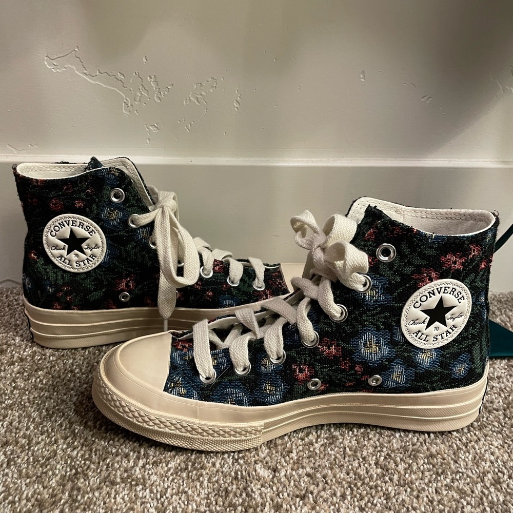 Converse High Top Sneakers in Black with Multicolor Floral Pattern